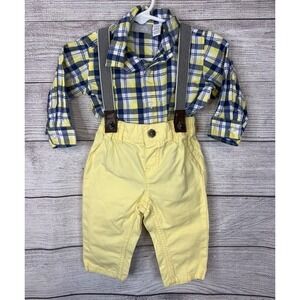 Children's Place  Boys Trousers W/Suspenders & Long Sleeve Shirt Size 3/6 Months